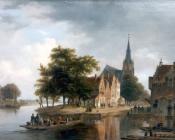 巴斯勒莫斯 约翰内斯 范 霍夫 : Gezicht op de stadskade met een overzetveer